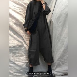 Solid Black Simple Long Sleeve Jumpsuit with Pockets! XL